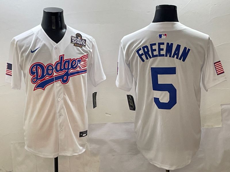 Men Los Angeles Dodgers 5 Freeman White Second generation Joint Name Nike 2025 MLB Jersey style 7